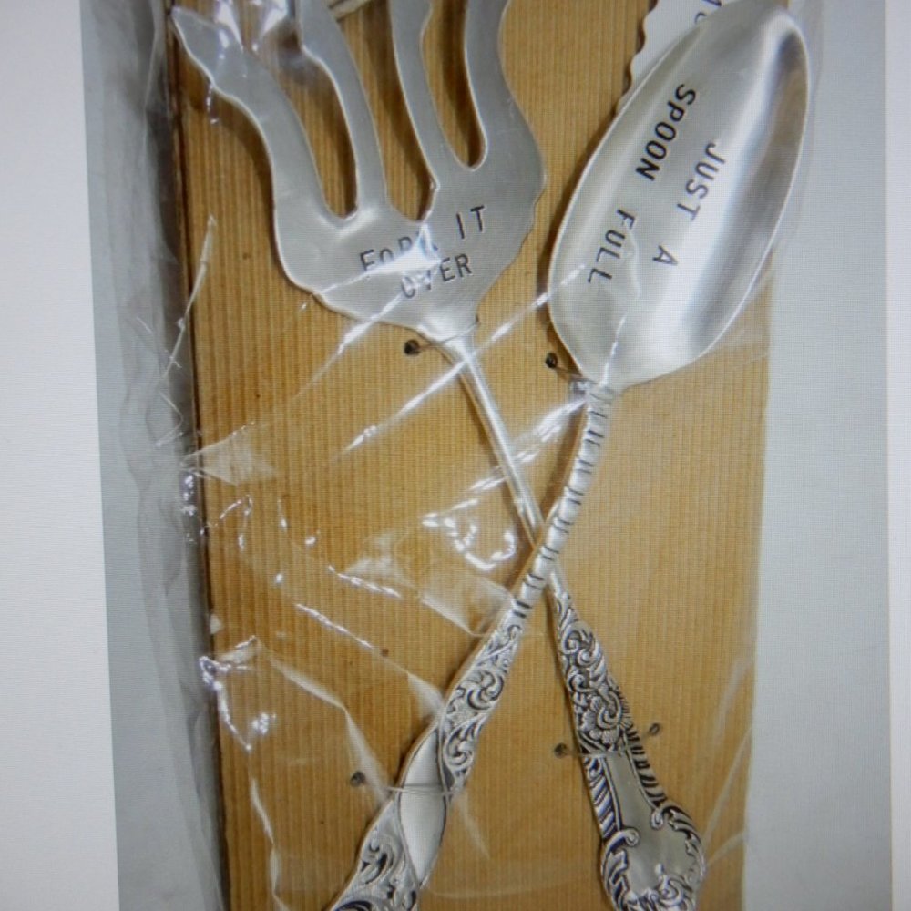 Mud Pie MUDPIE Serving Fork and Spoon Set "Fork It Over" "Just a Spoon Full" NEW